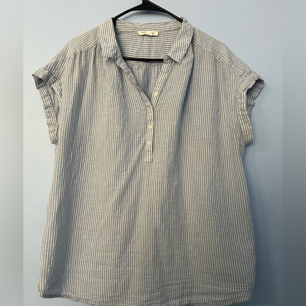 Blue and white stripe blouse, size XL